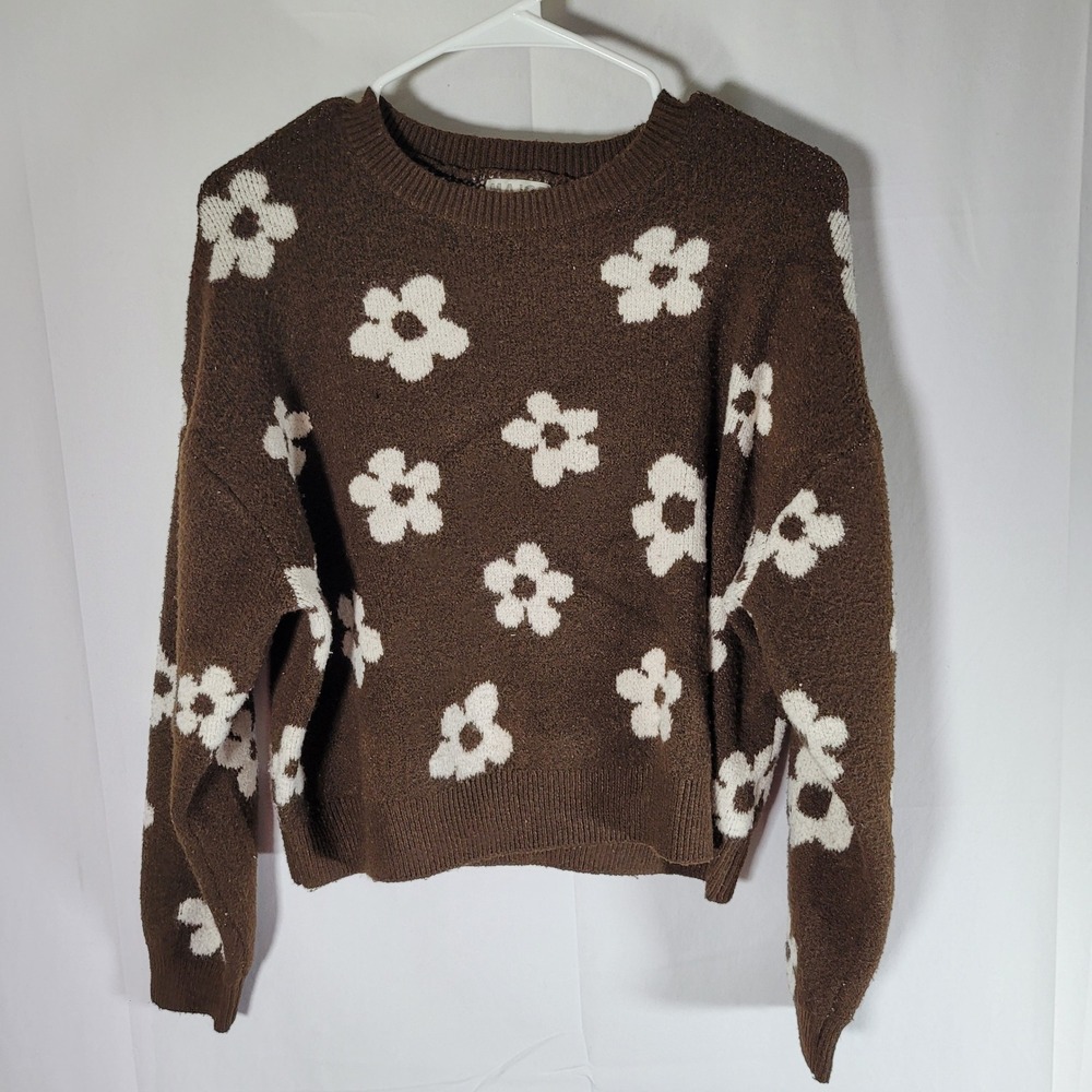 Major Label Group Vintage 90s Brown & White Floral Cropped Sweater Size XL